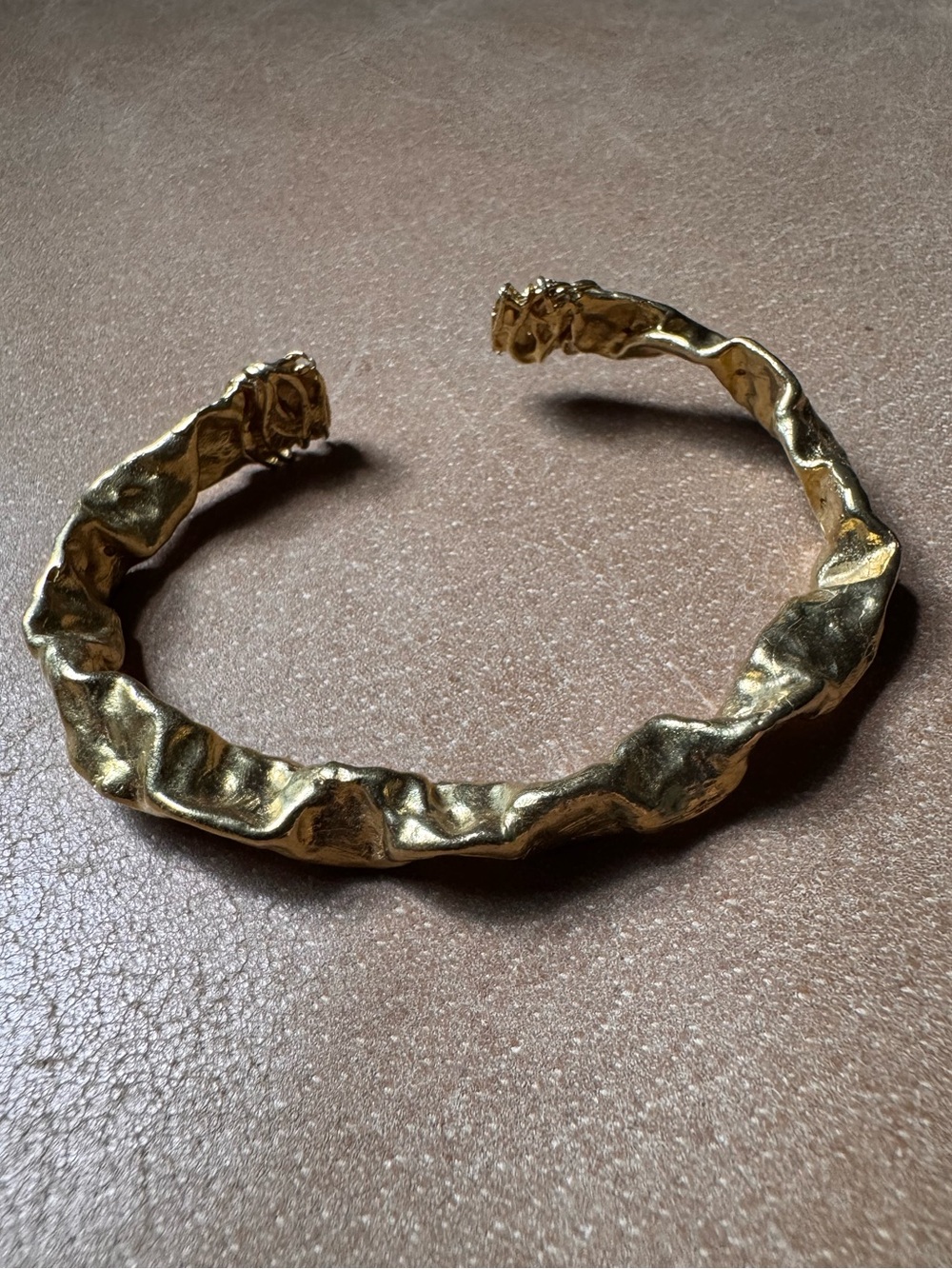 Textured Gold Sculptural Cuff Bracelet crumpled texture organic modern brass
